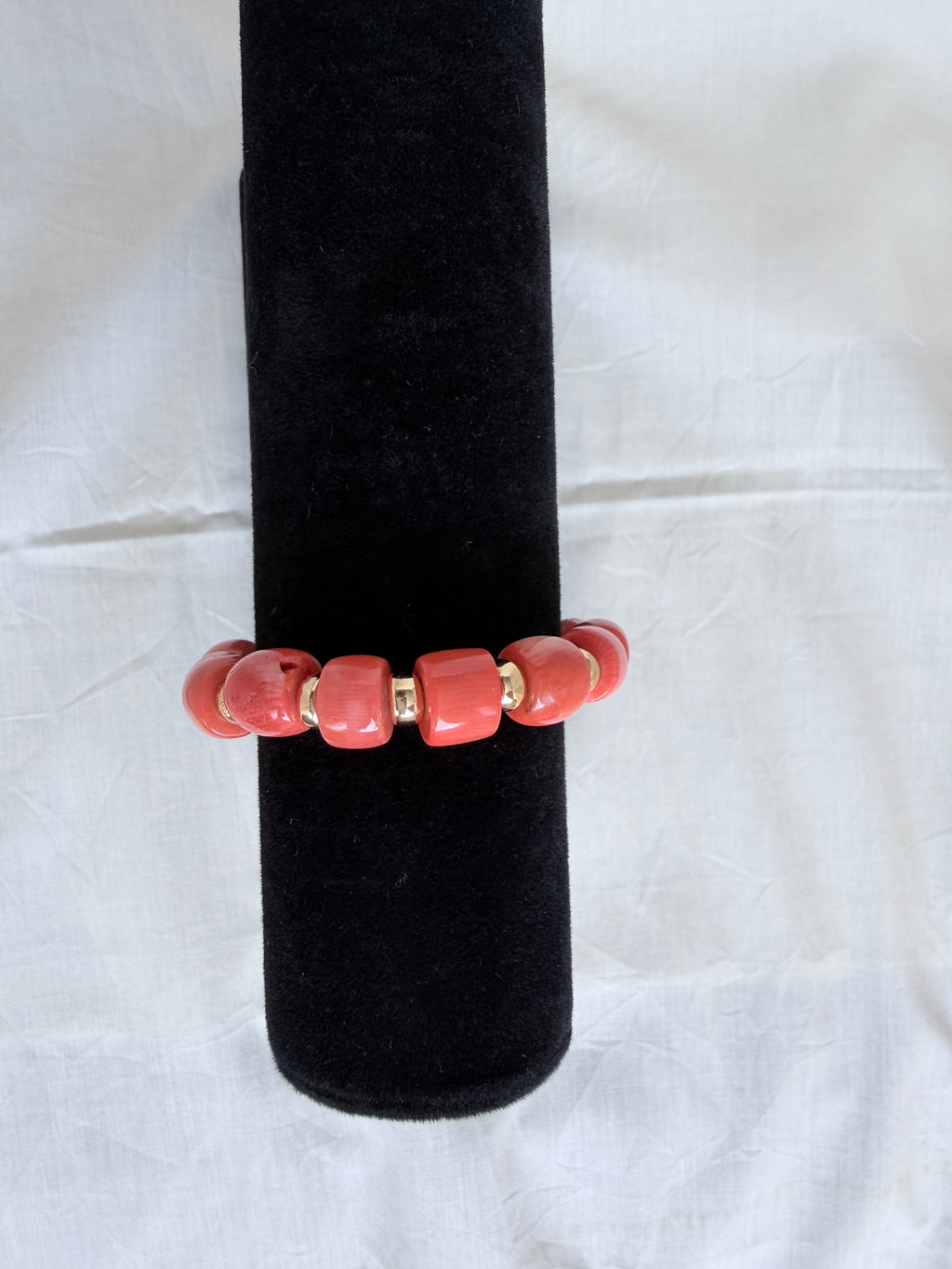 Coral Barrel  Bracelet with CZ Clasp