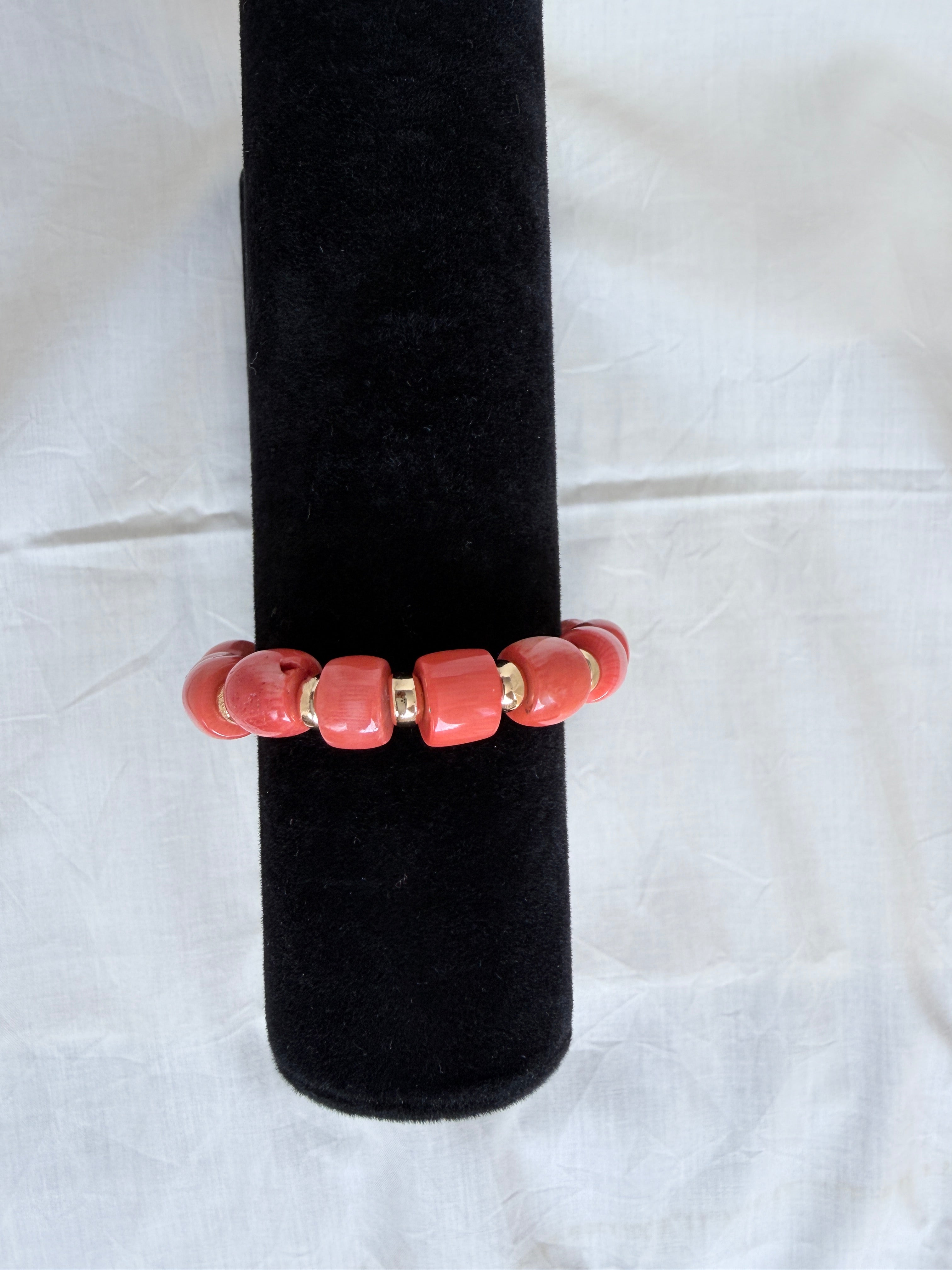 Coral Barrel  Bracelet with CZ Clasp