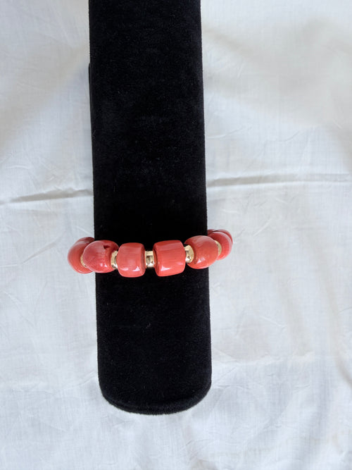 Coral Barrel  Bracelet with CZ Clasp