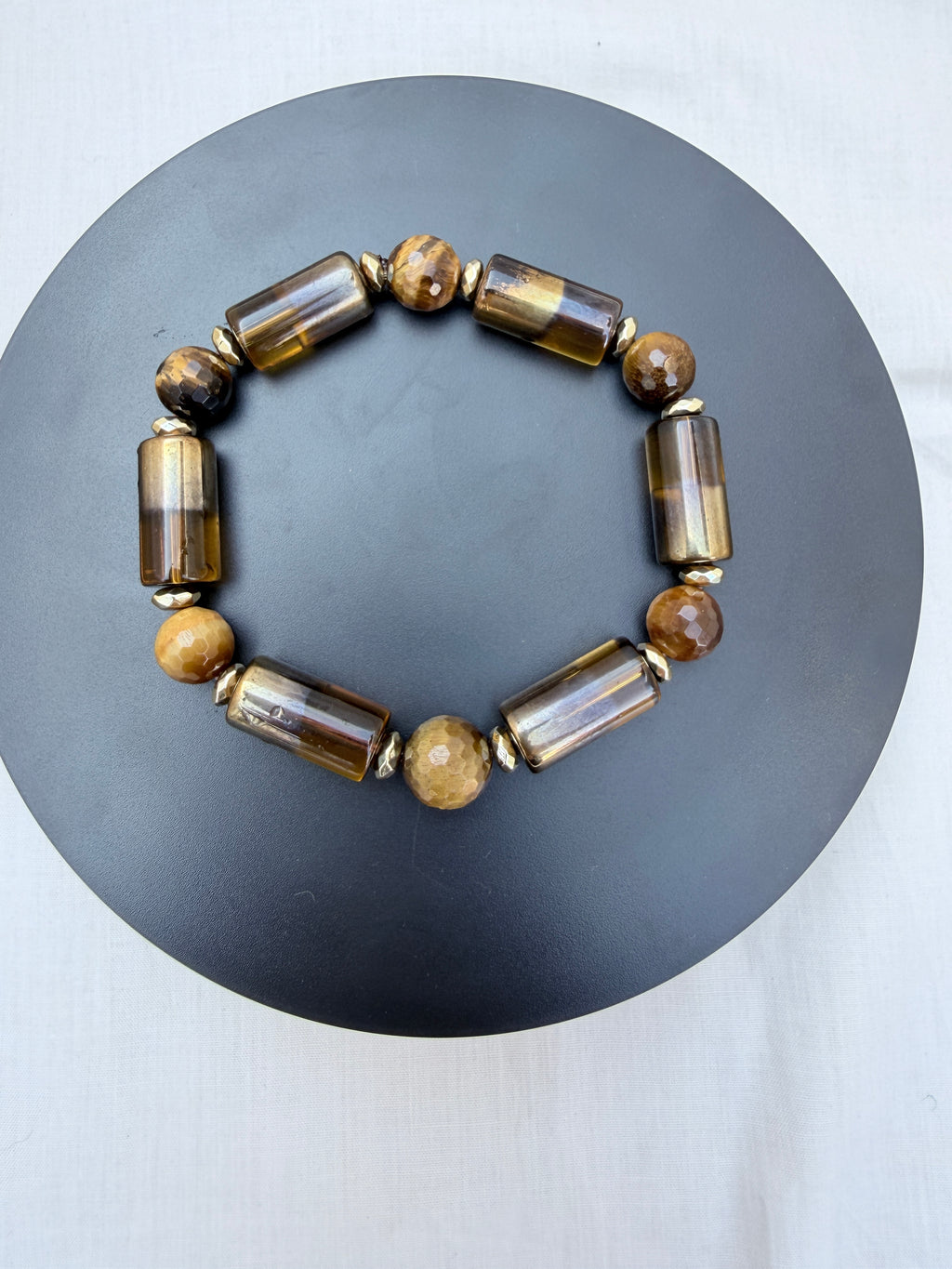 Tiger Eye & Electroplate Glass Bead Bracelet
