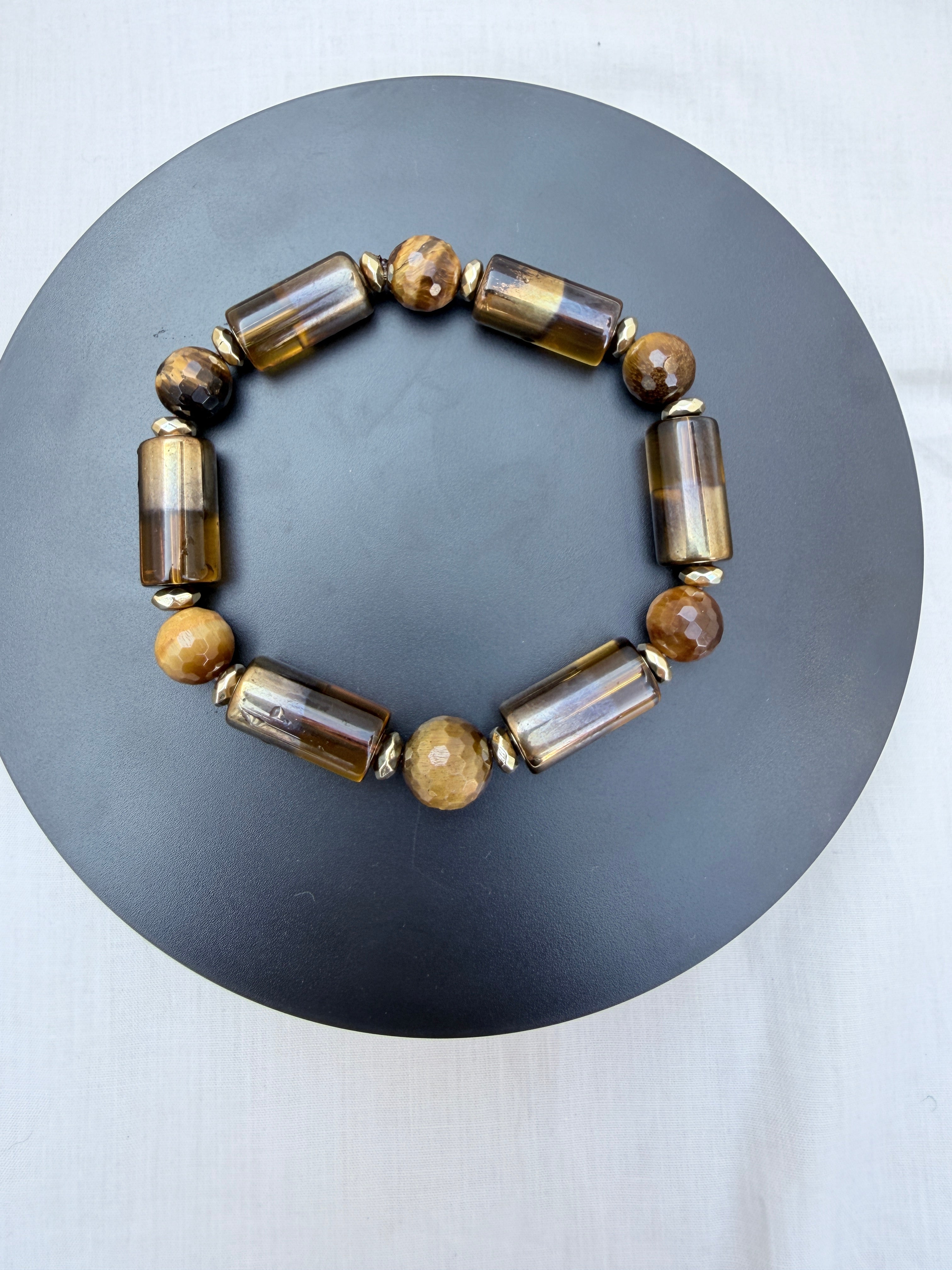 Tiger Eye & Electroplate Glass Bead Bracelet