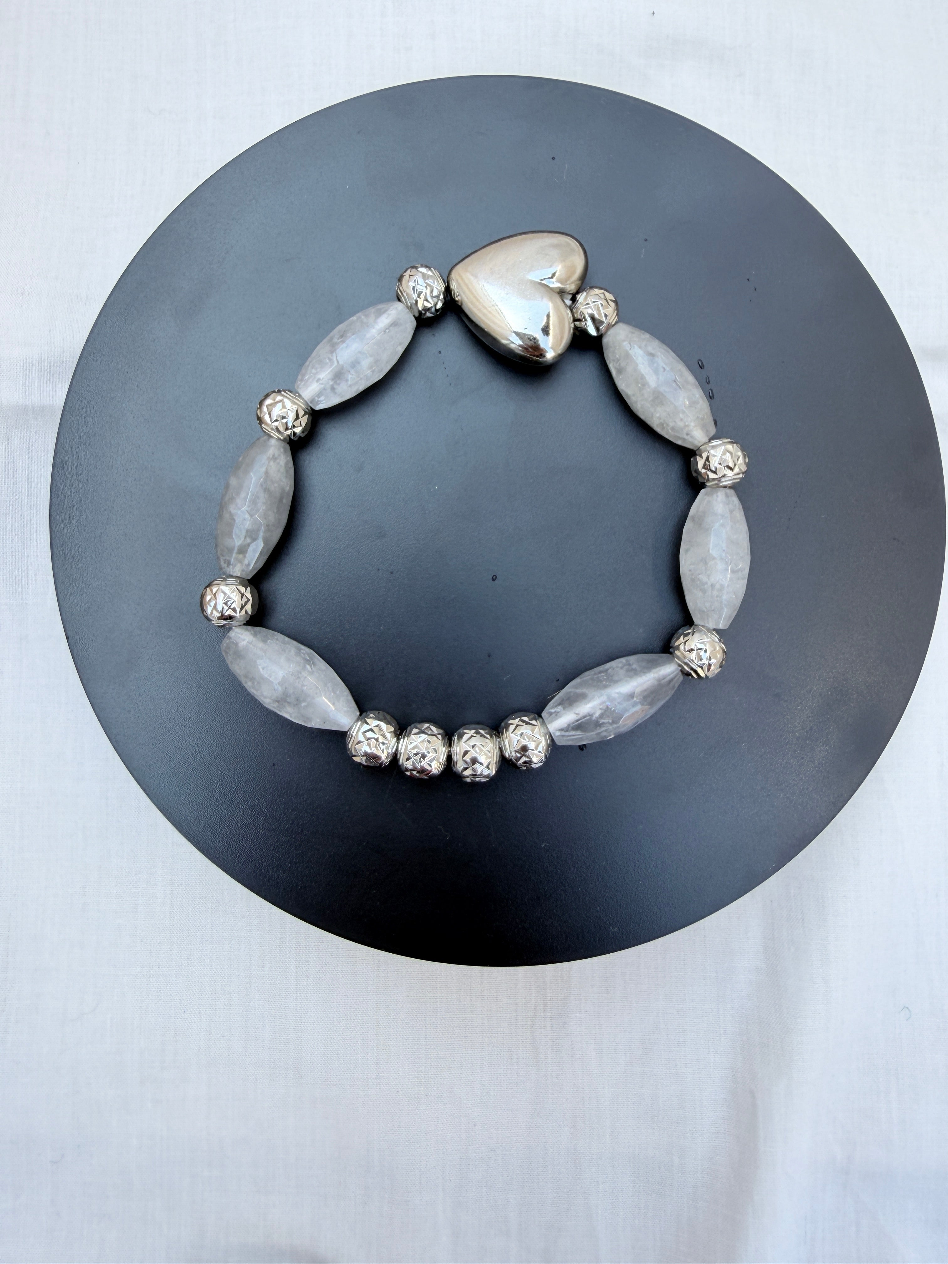 Smoky Quartz & Silver Heart Bracelet