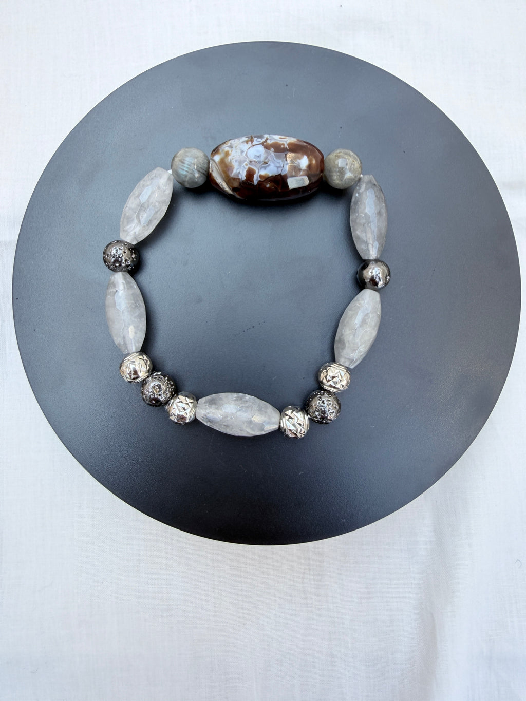 Smoky Quartz & Dragon Vein Agate Bracelet