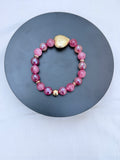 Strawberry Agate & Gold Heart Bracelet