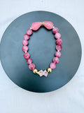 Strawberry Agate & Pink Teardrop Bead Bracelet with CZ Butterfly Clasp