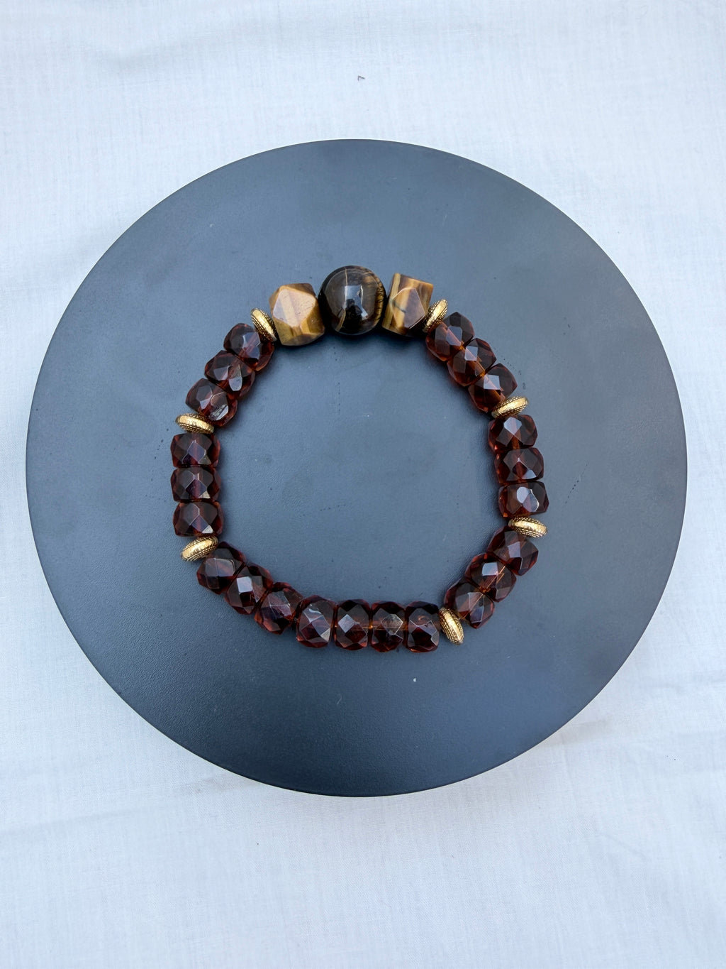 Tiger Eye & Amber Rondelle Bead Bracelet