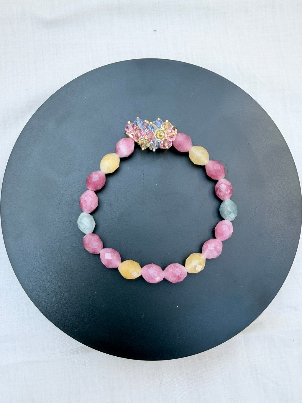 Mixed Pastel Jade & Swarovski Crystal Bracelet – Pink Edition