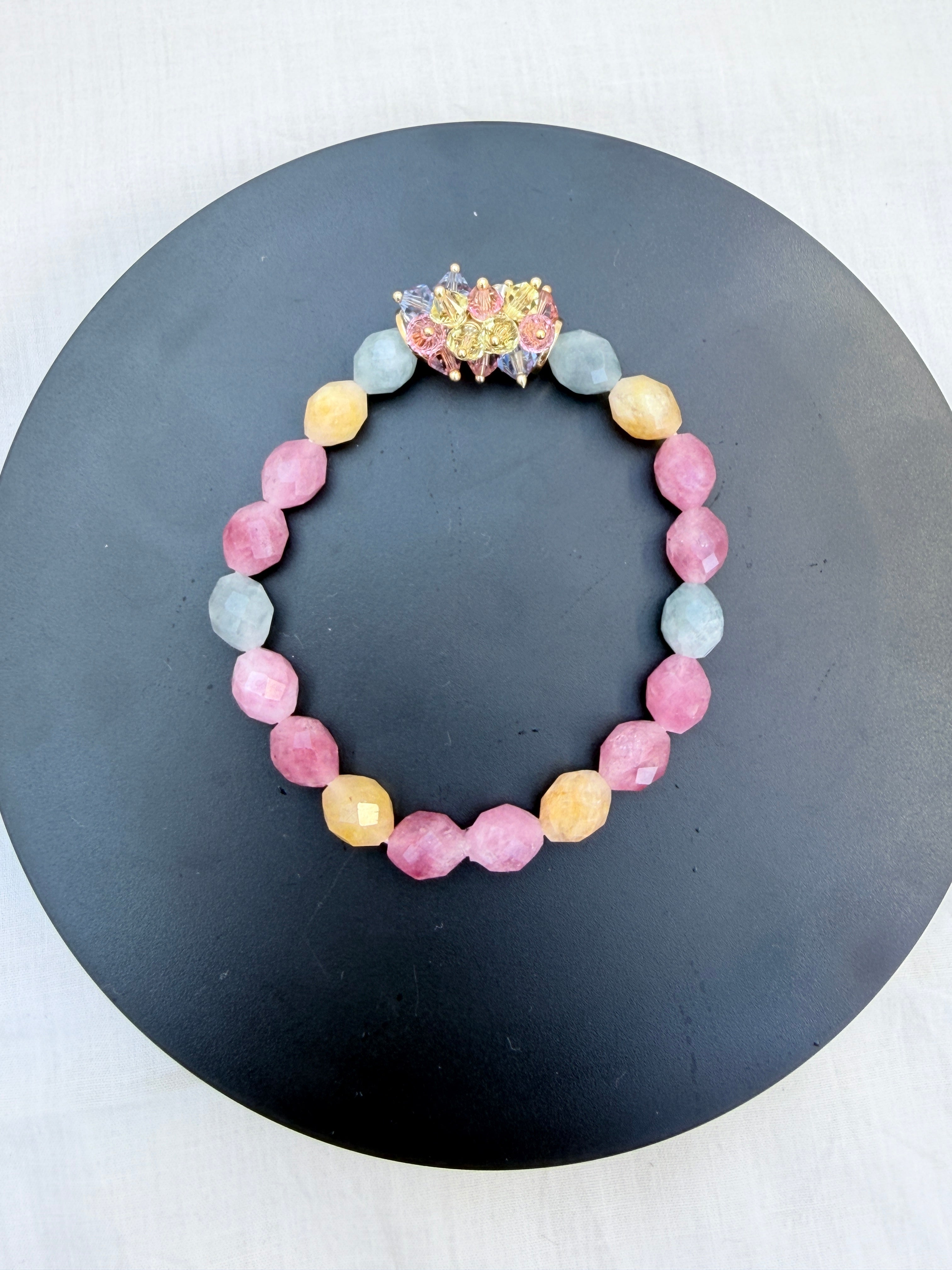 Mixed Pastel Jade & Swarovski Crystal Bracelet – Blue Edition