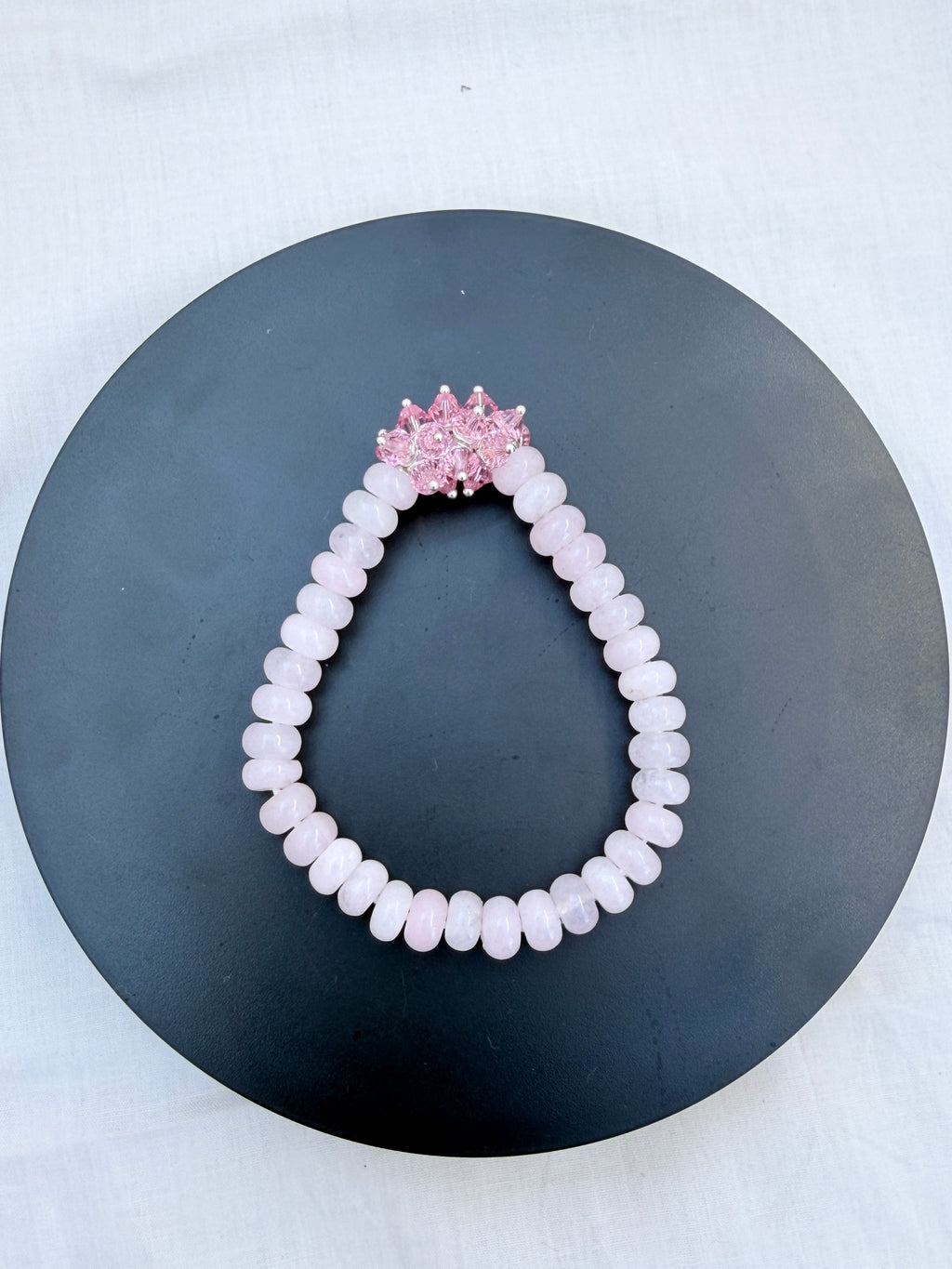 Cloudy Rose Quartz Rondelle & Pink Swarovski Crystal Bracelet