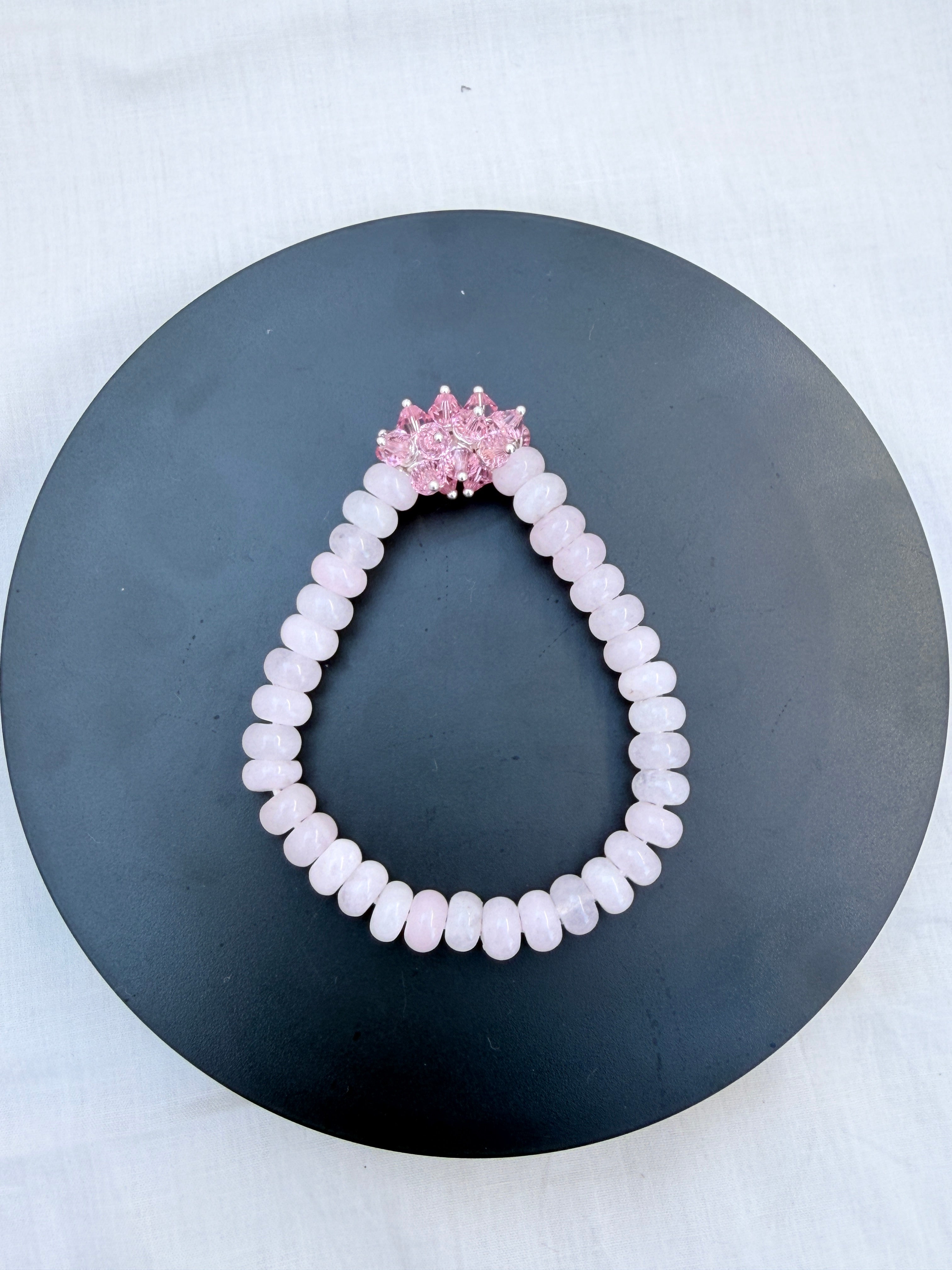 Cloudy Rose Quartz Rondelle & Pink Swarovski Crystal Bracelet