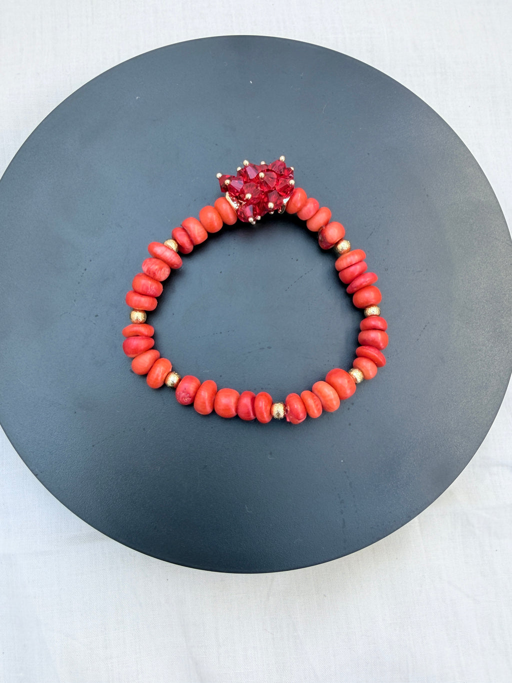Coral Rondelle & Red Swarovski Crystal Bracelet