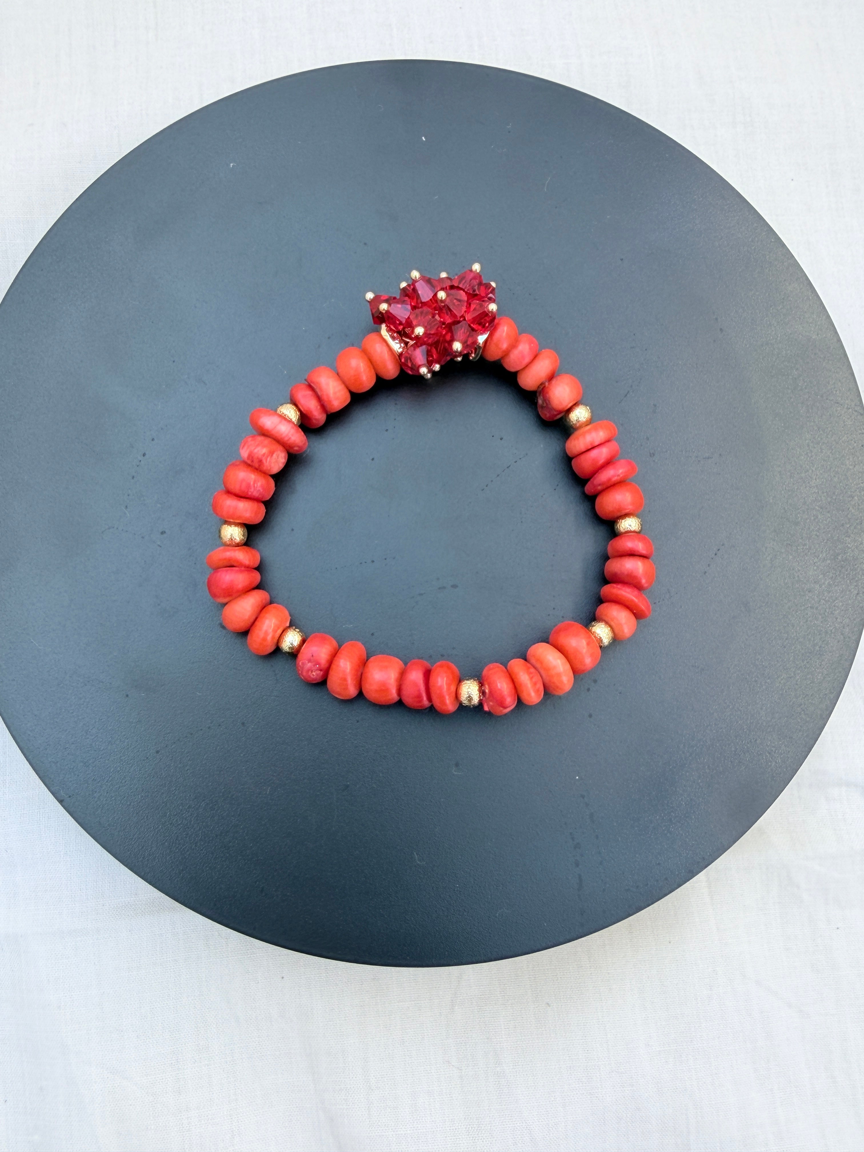 Coral Rondelle & Red Swarovski Crystal Bracelet