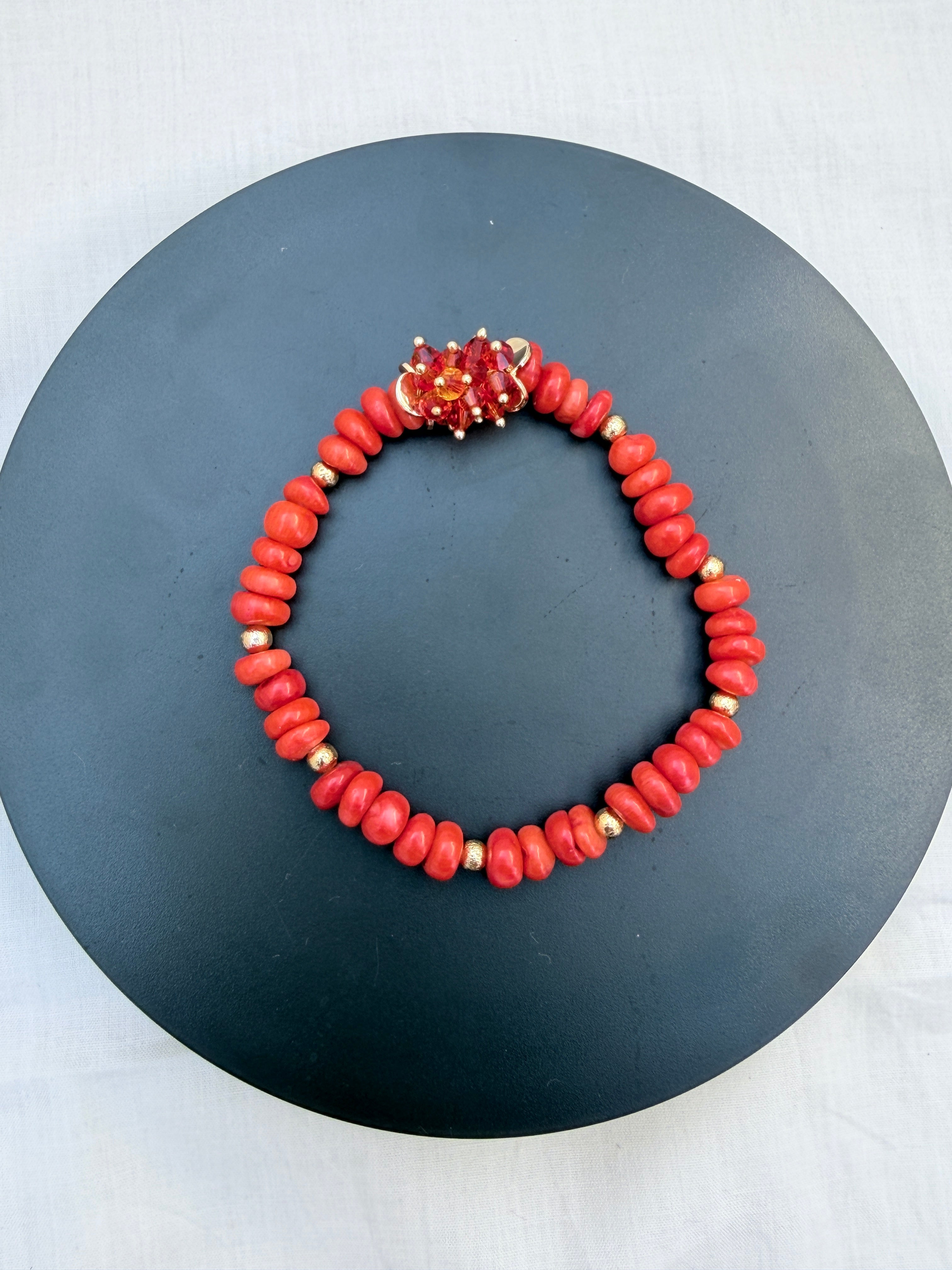 Coral Rondelle & Red/Orange Swarovski Crystal Bracelet
