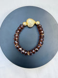 Amber Rondelle & Gold Brass Heart Bracelet