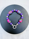 Dragon Vein Agate & Lavender Agate Bracelet with CZ Ring Clasp
