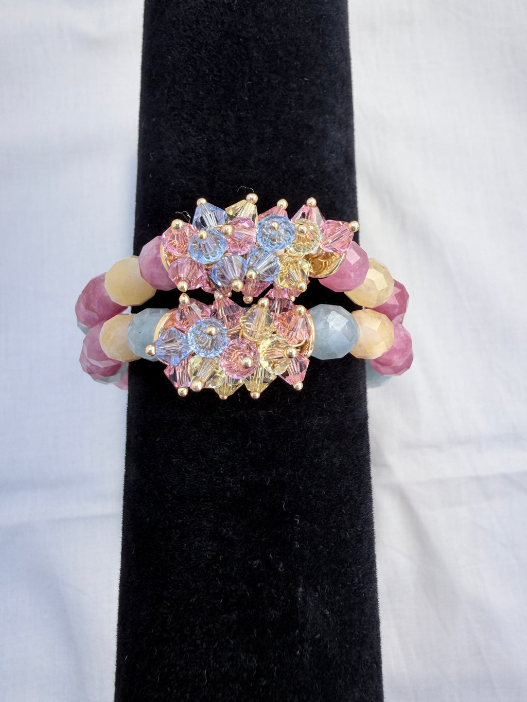 Mixed Pastel Jade & Swarovski Crystal Bracelet – Blue Edition