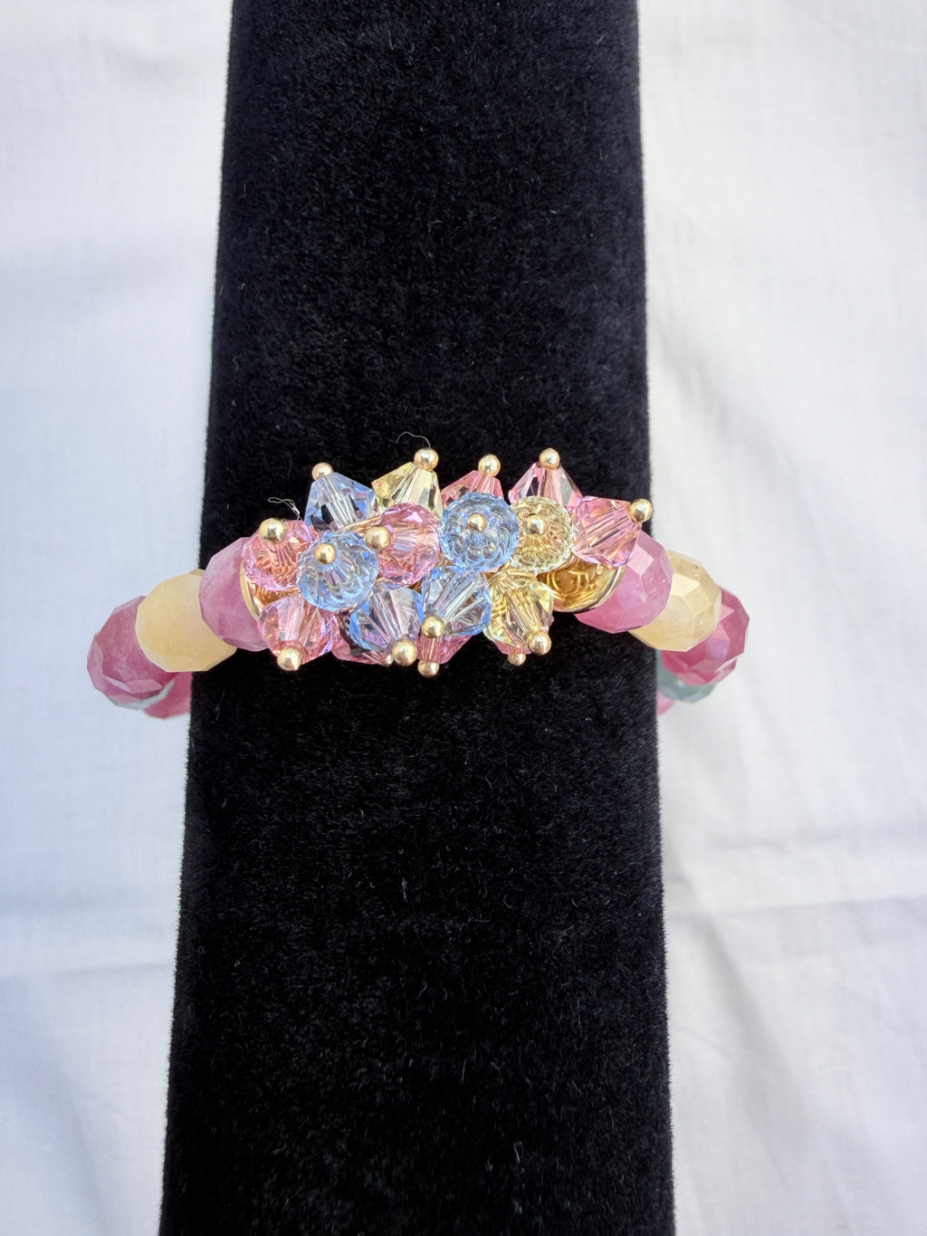 Mixed Pastel Jade & Swarovski Crystal Bracelet – Pink Edition