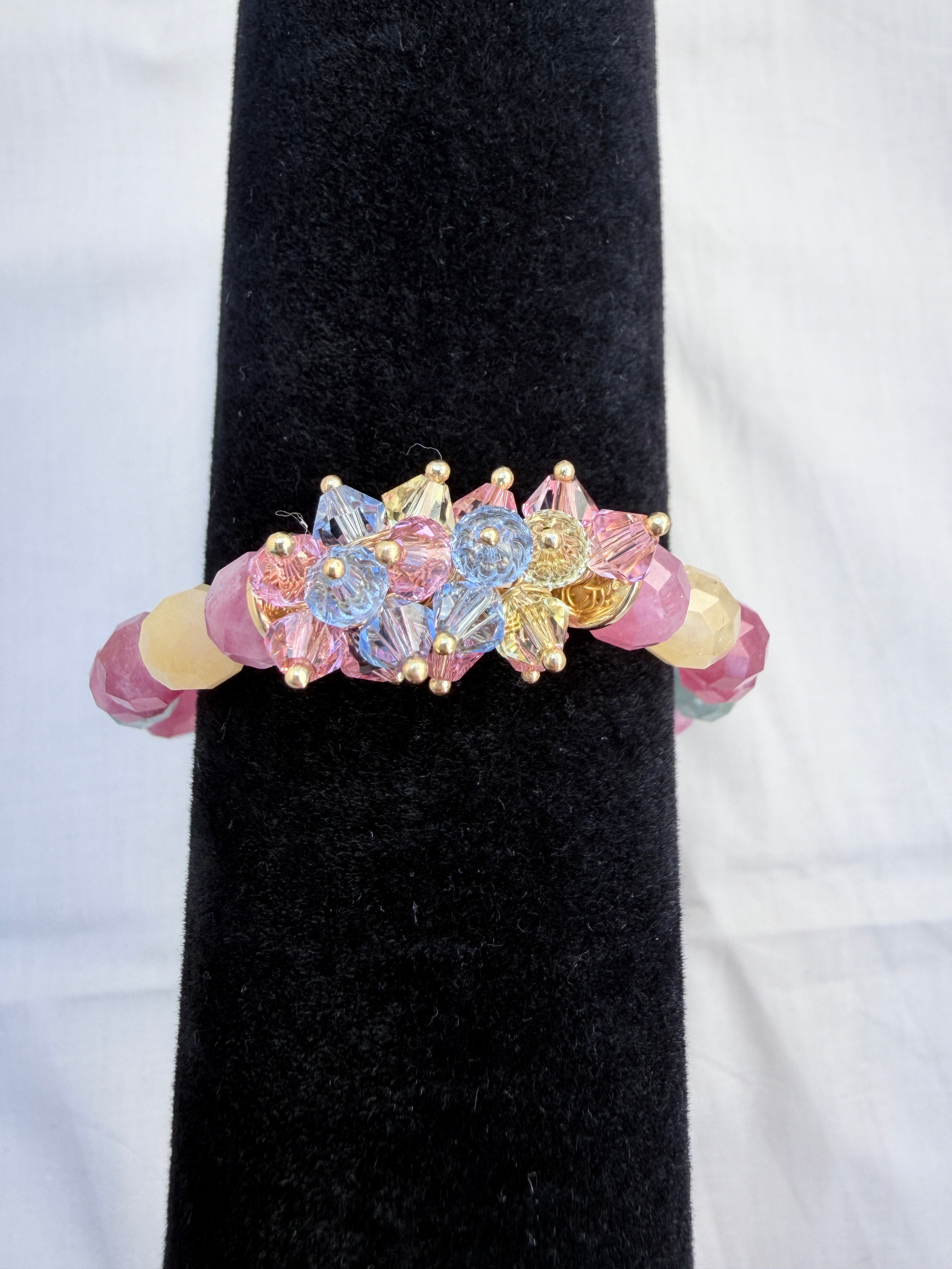 Mixed Pastel Jade & Swarovski Crystal Bracelet – Pink Edition