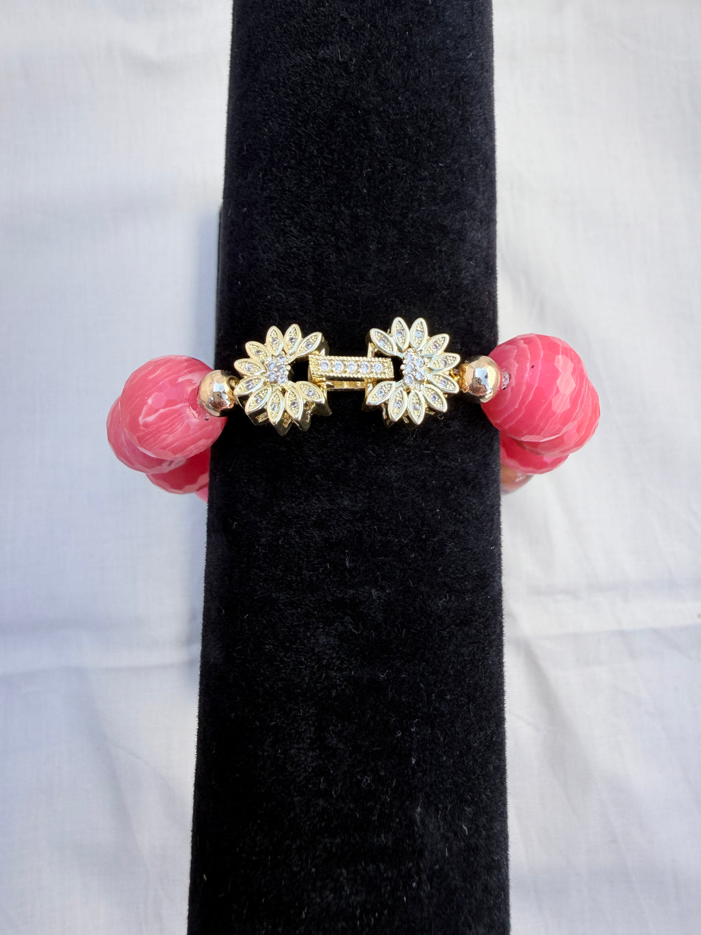 Dragon Vein Agate & Strawberry Agate Bracelet with CZ Box Clasp