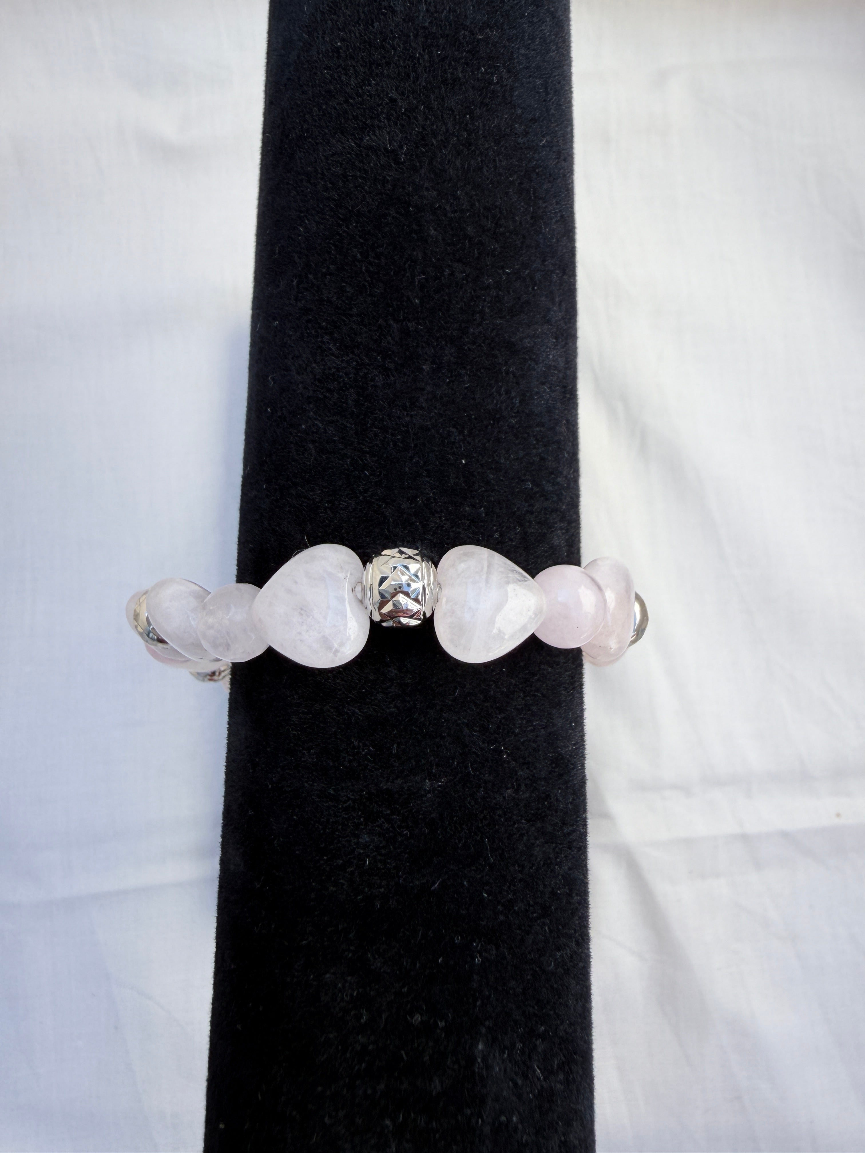 Rose Quartz Heart Bead Bracelet
