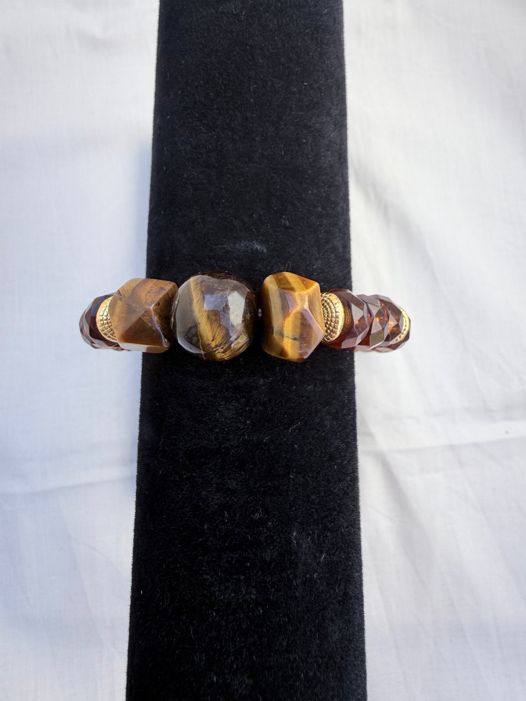 Tiger Eye & Amber Rondelle Bead Bracelet
