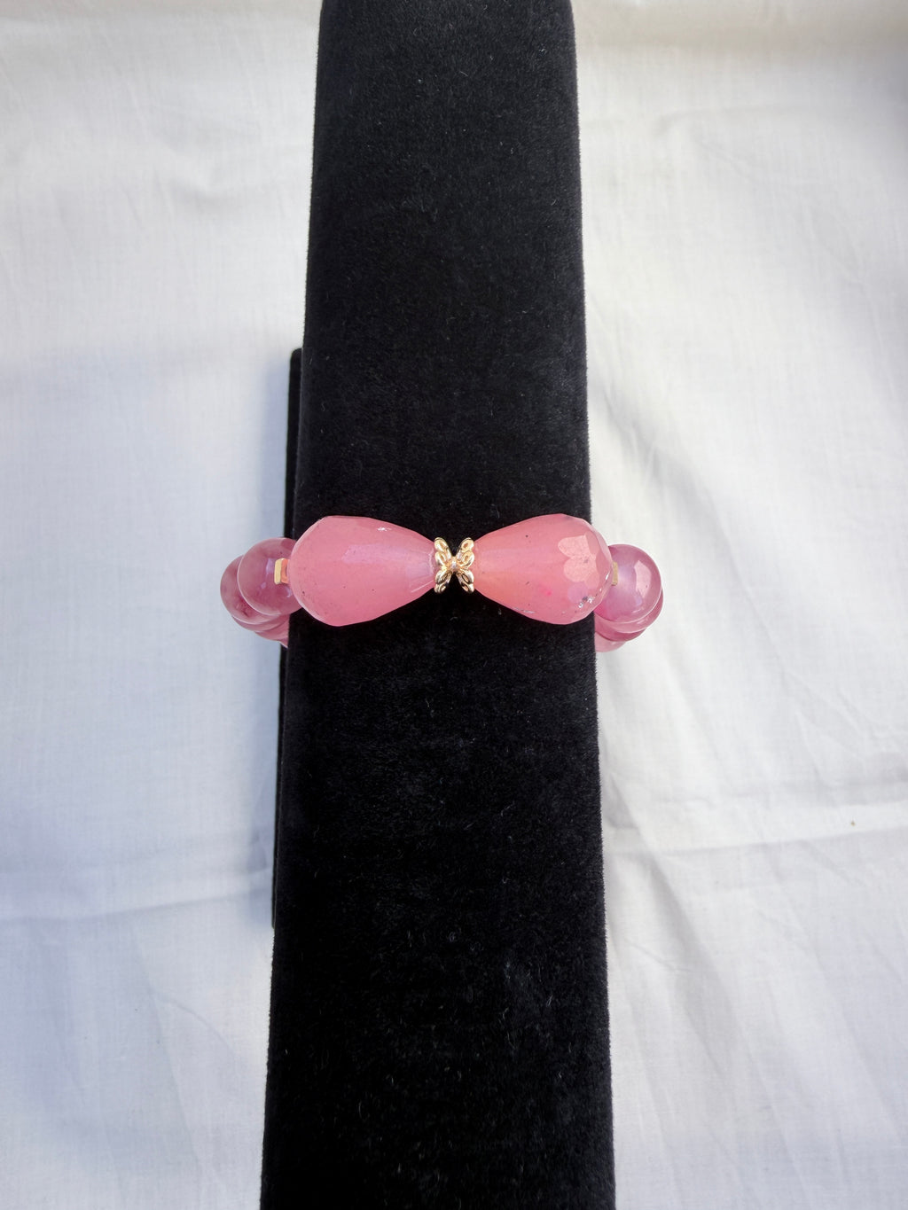 Strawberry Agate & Pink Teardrop Bead Bracelet with CZ Butterfly Clasp