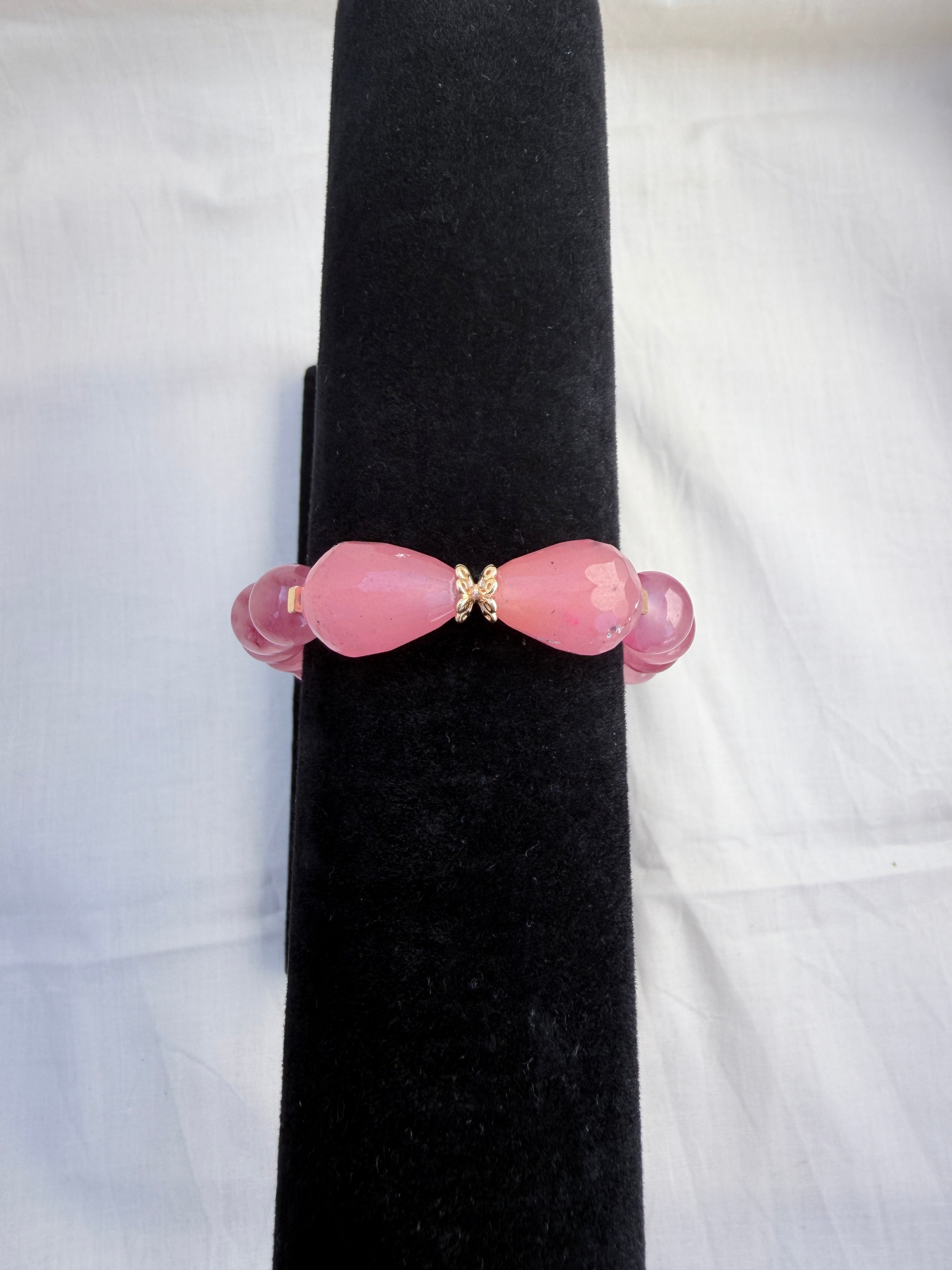 Strawberry Agate & Pink Teardrop Bead Bracelet with CZ Butterfly Clasp