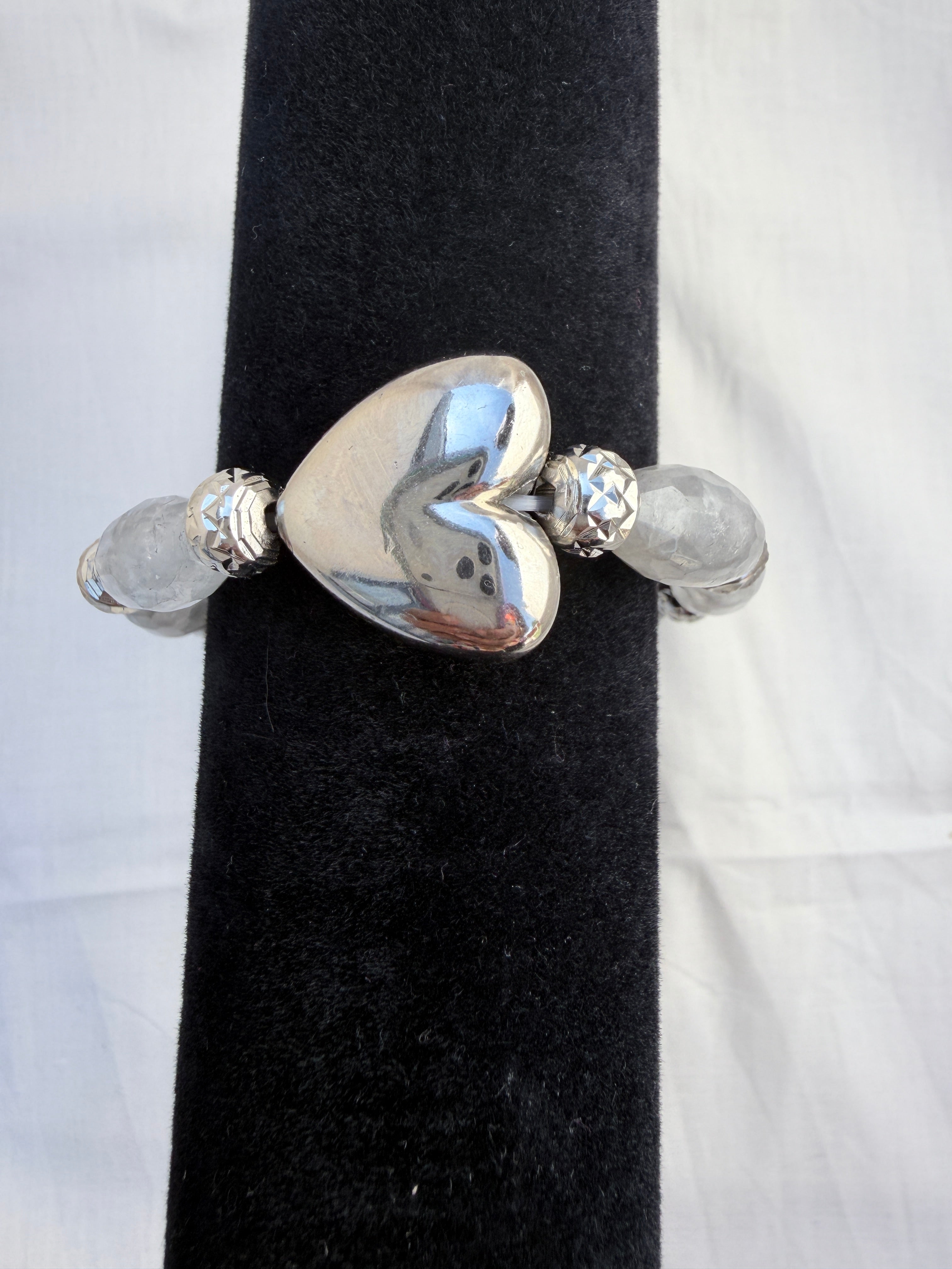 Smoky Quartz & Silver Heart Bracelet