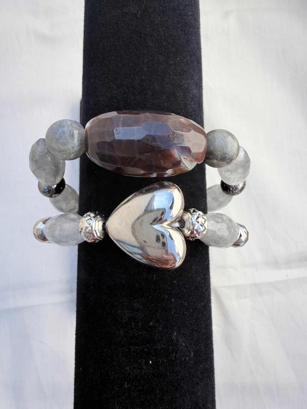 Smoky Quartz & Silver Heart Bracelet