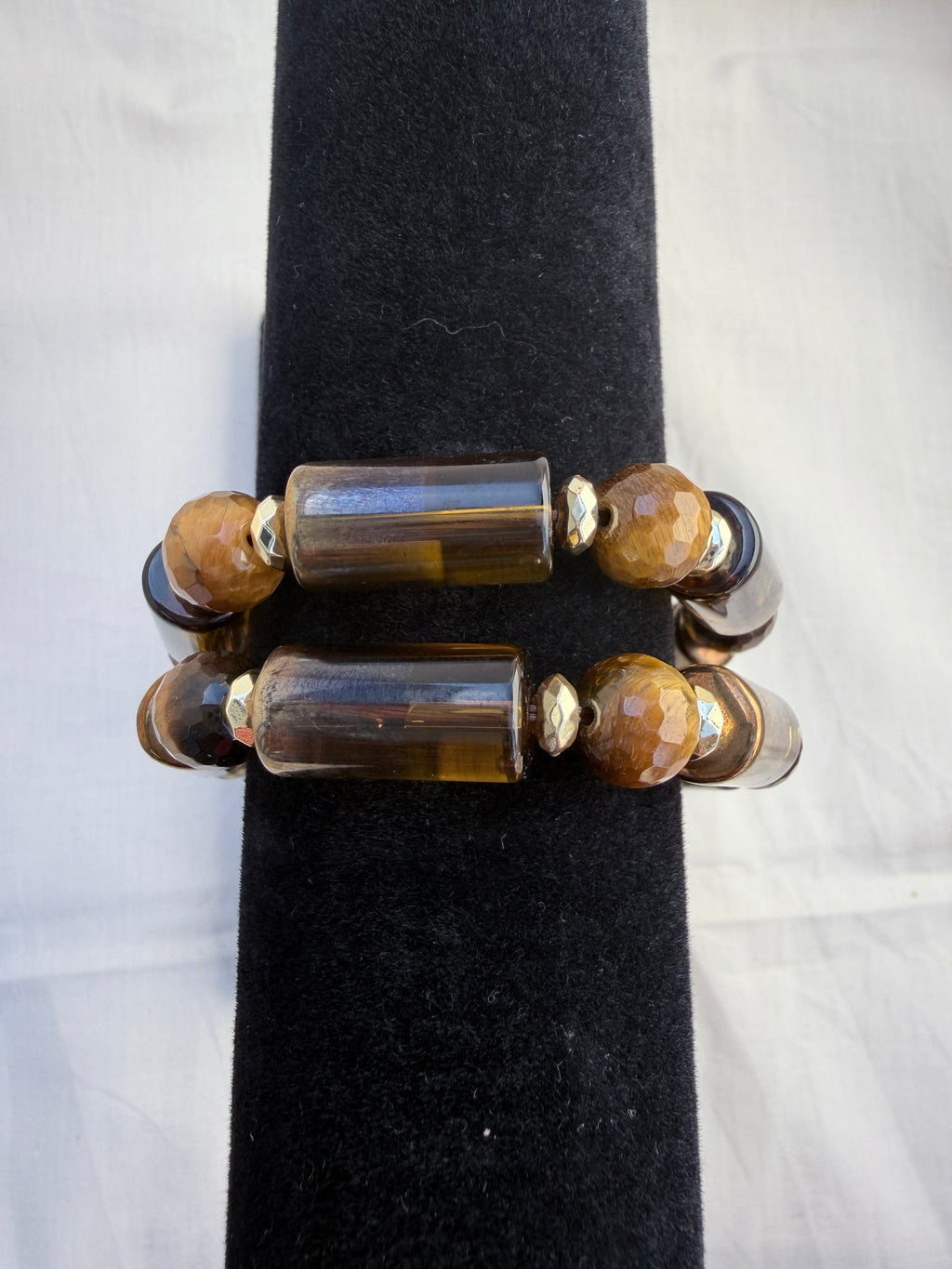 Tiger Eye & Electroplate Glass Bead Bracelet
