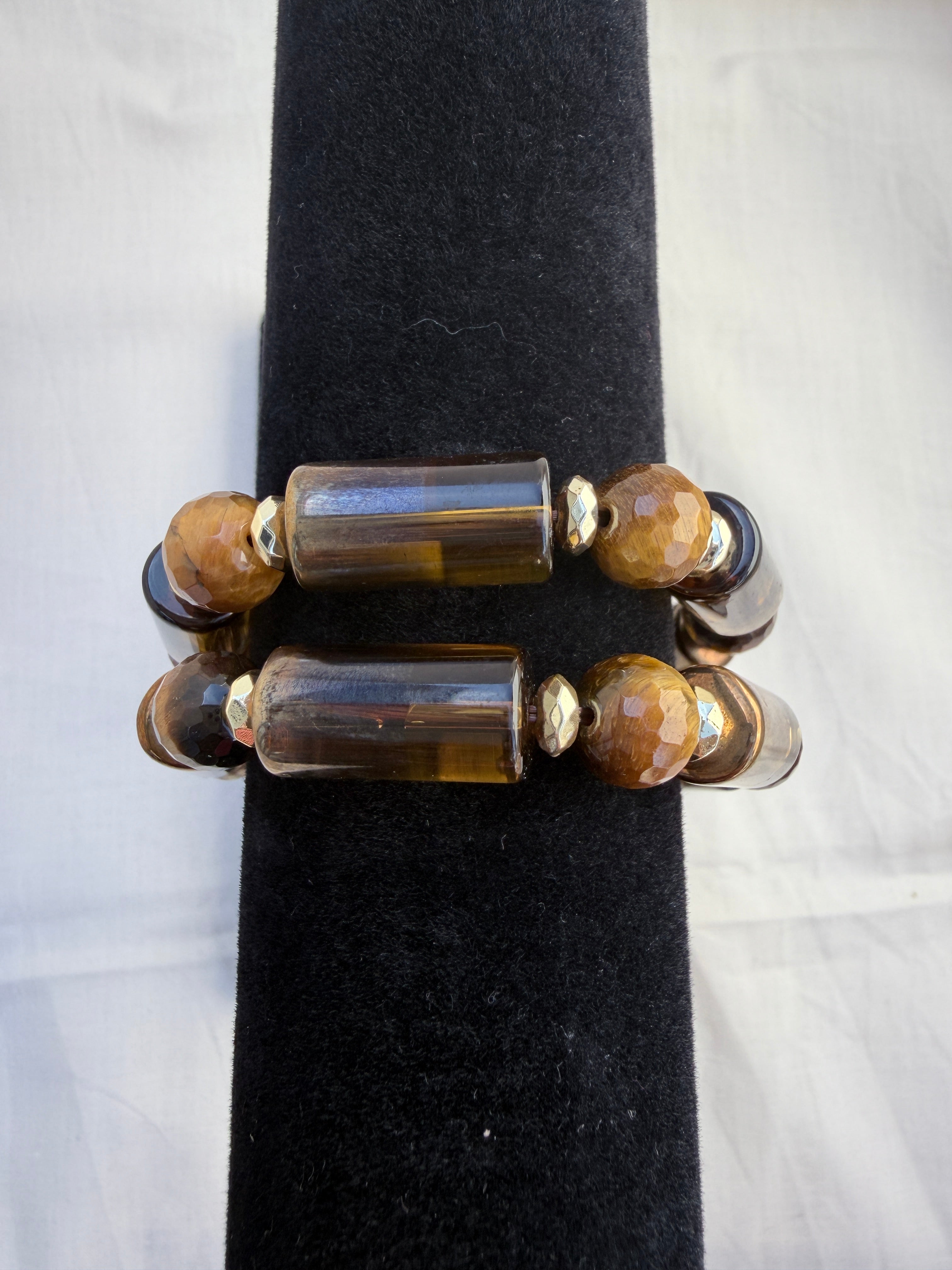 Tiger Eye & Electroplate Glass Bead Bracelet