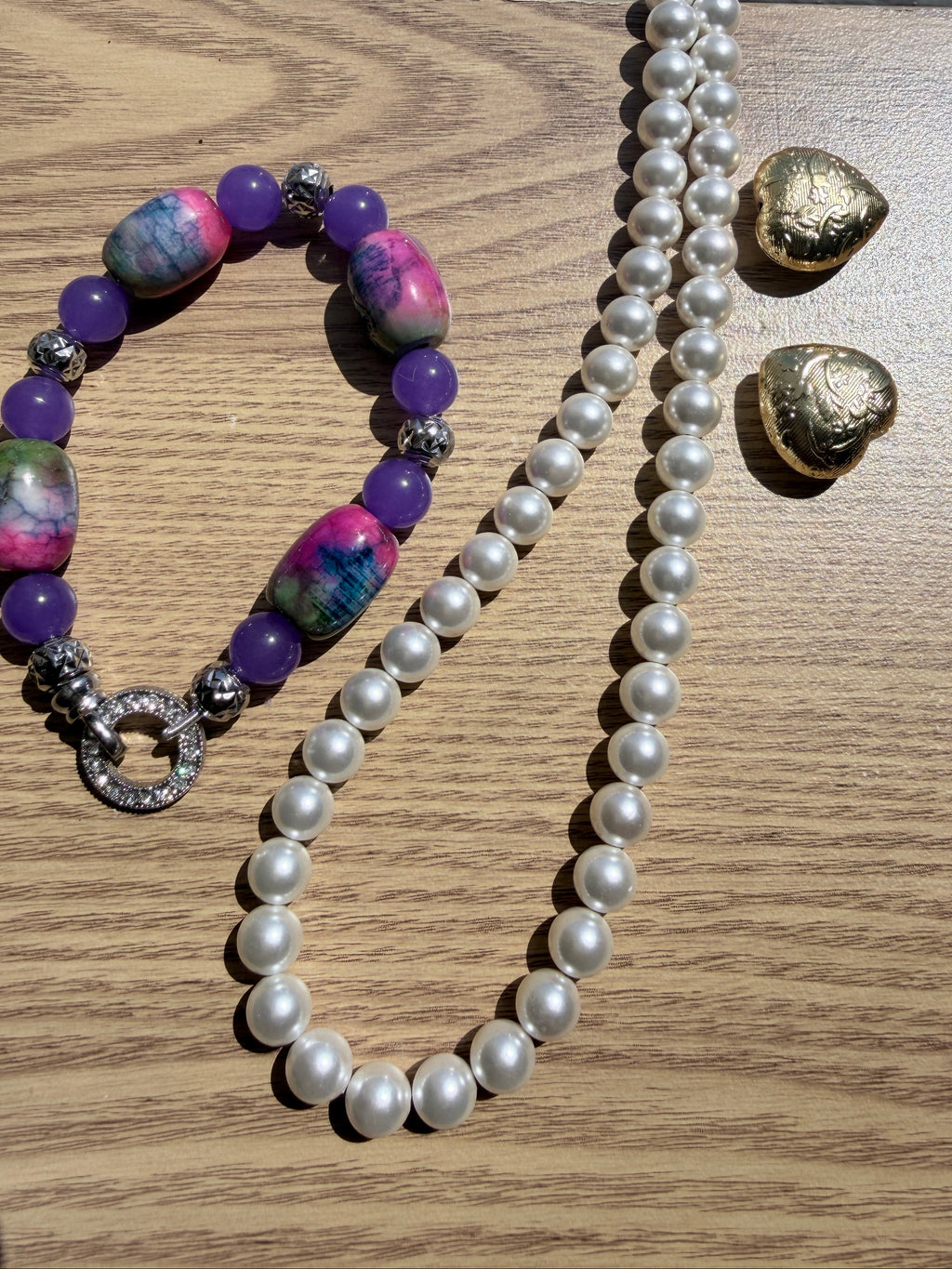 Dragon Vein Agate & Lavender Agate Bracelet with CZ Ring Clasp