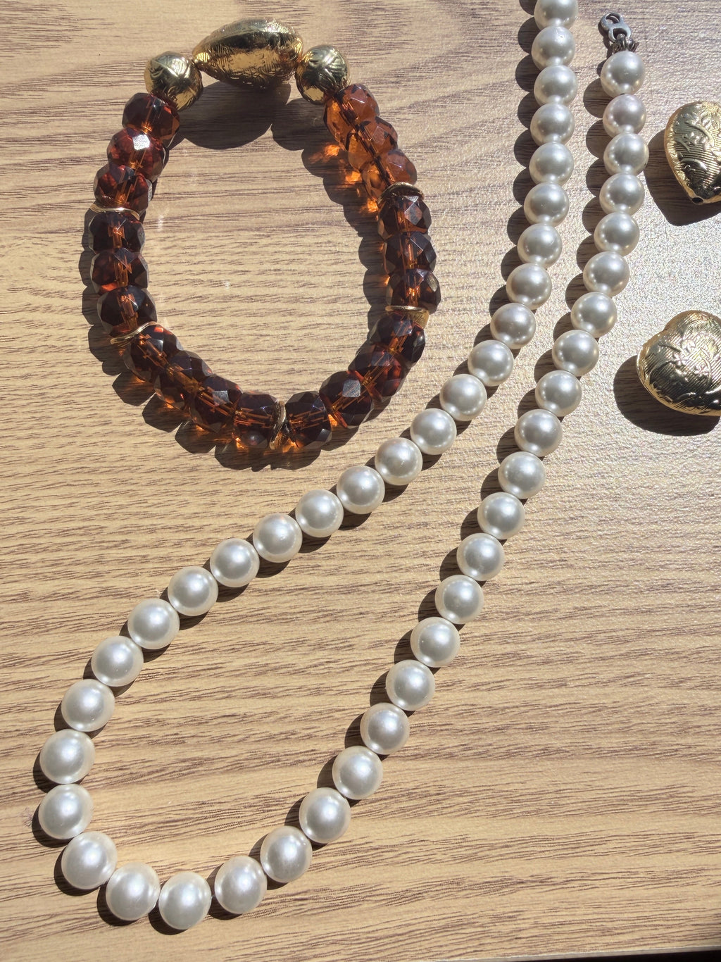 Amber Rondelle & Gold Brass Heart Bracelet