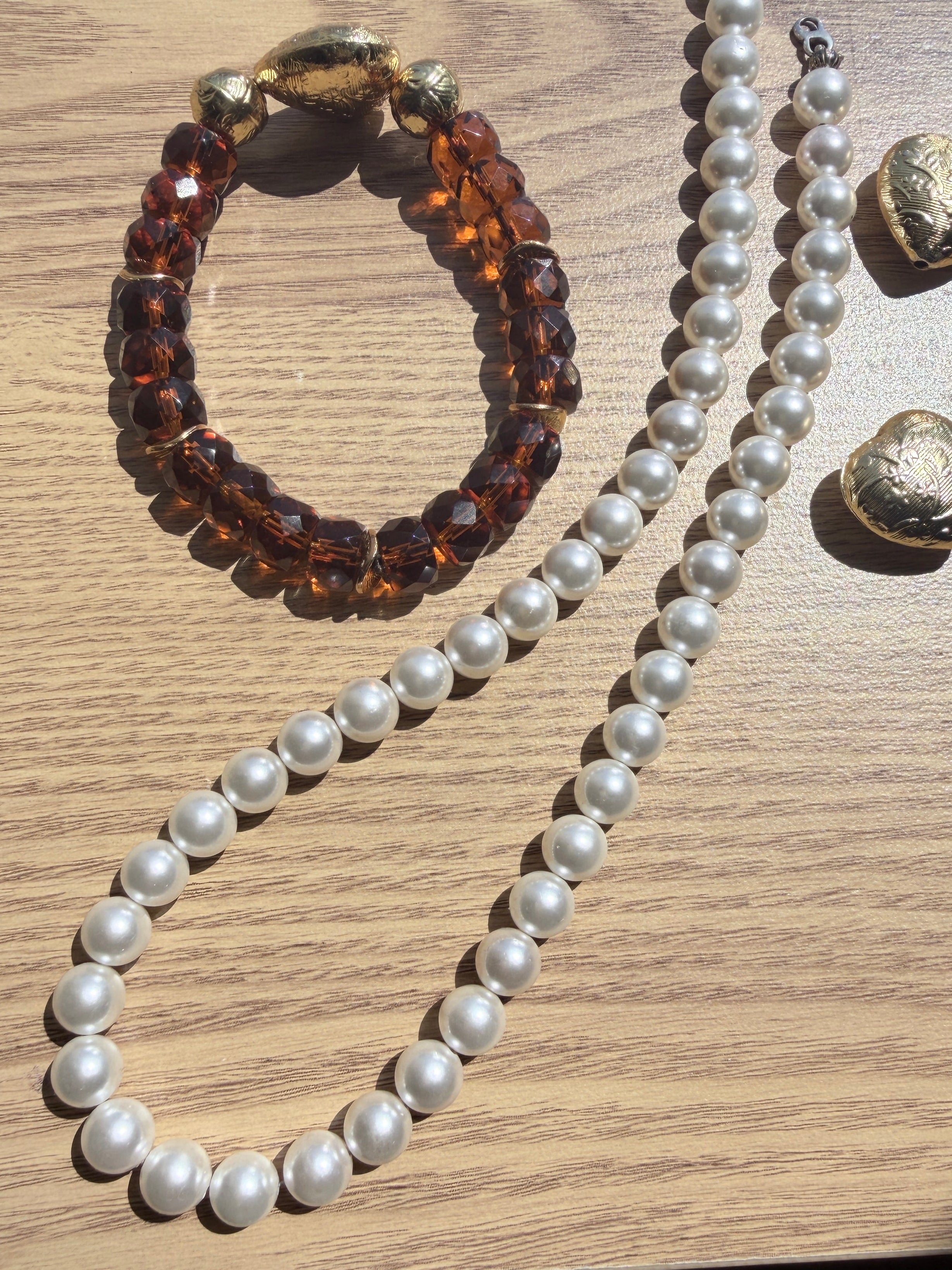 Amber Rondelle & Gold Brass Heart Bracelet