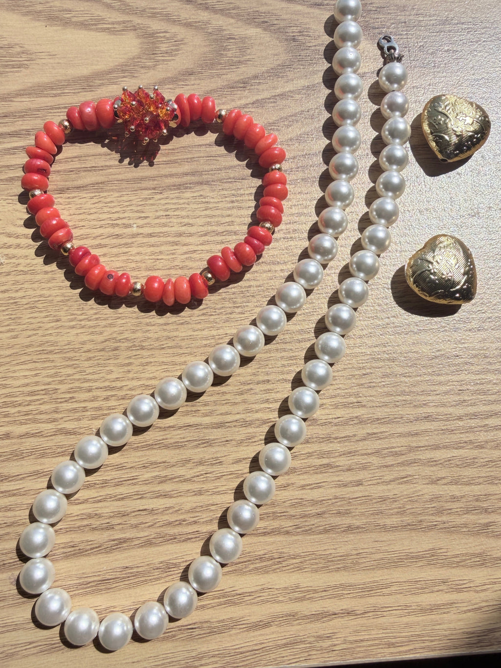 Coral Rondelle & Red Swarovski Crystal Bracelet