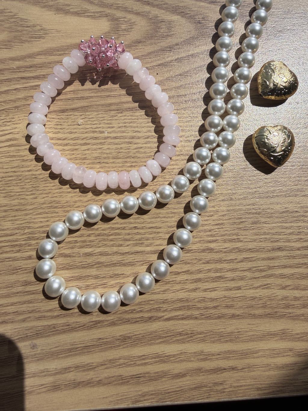 Cloudy Rose Quartz Rondelle & Pink Swarovski Crystal Bracelet