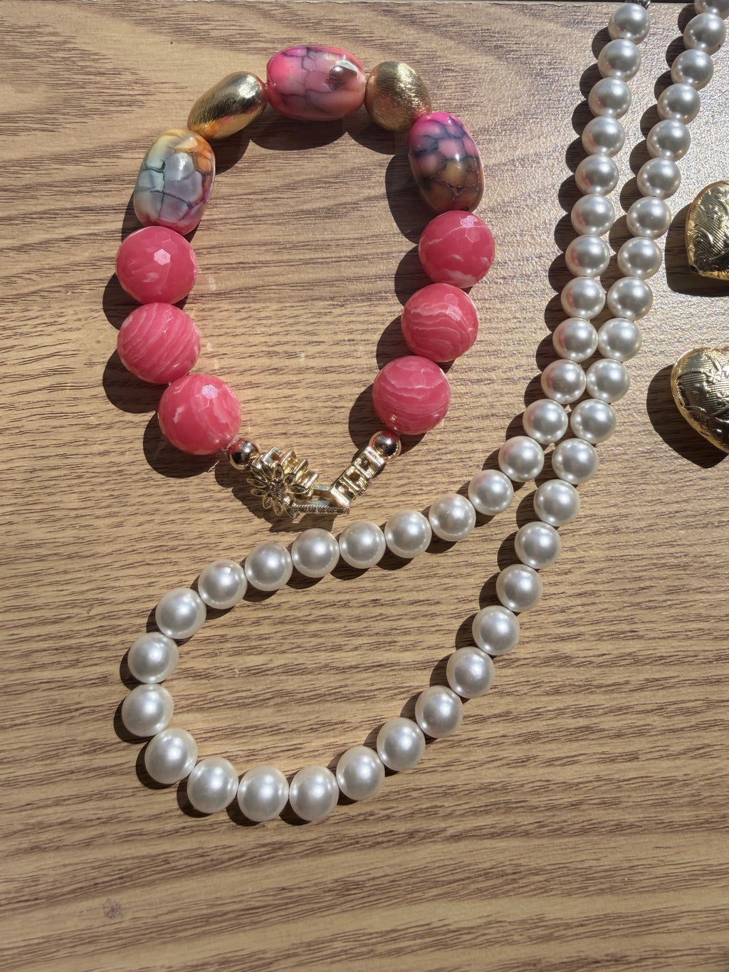 Dragon Vein Agate & Strawberry Agate Bracelet with CZ Box Clasp