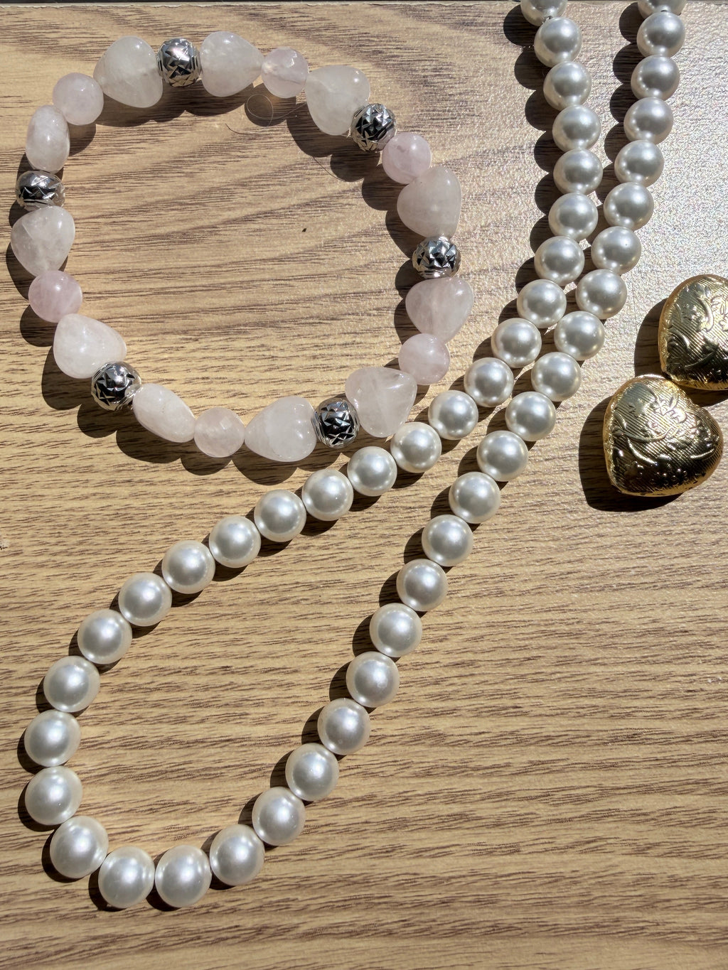 Rose Quartz Heart Bead Bracelet