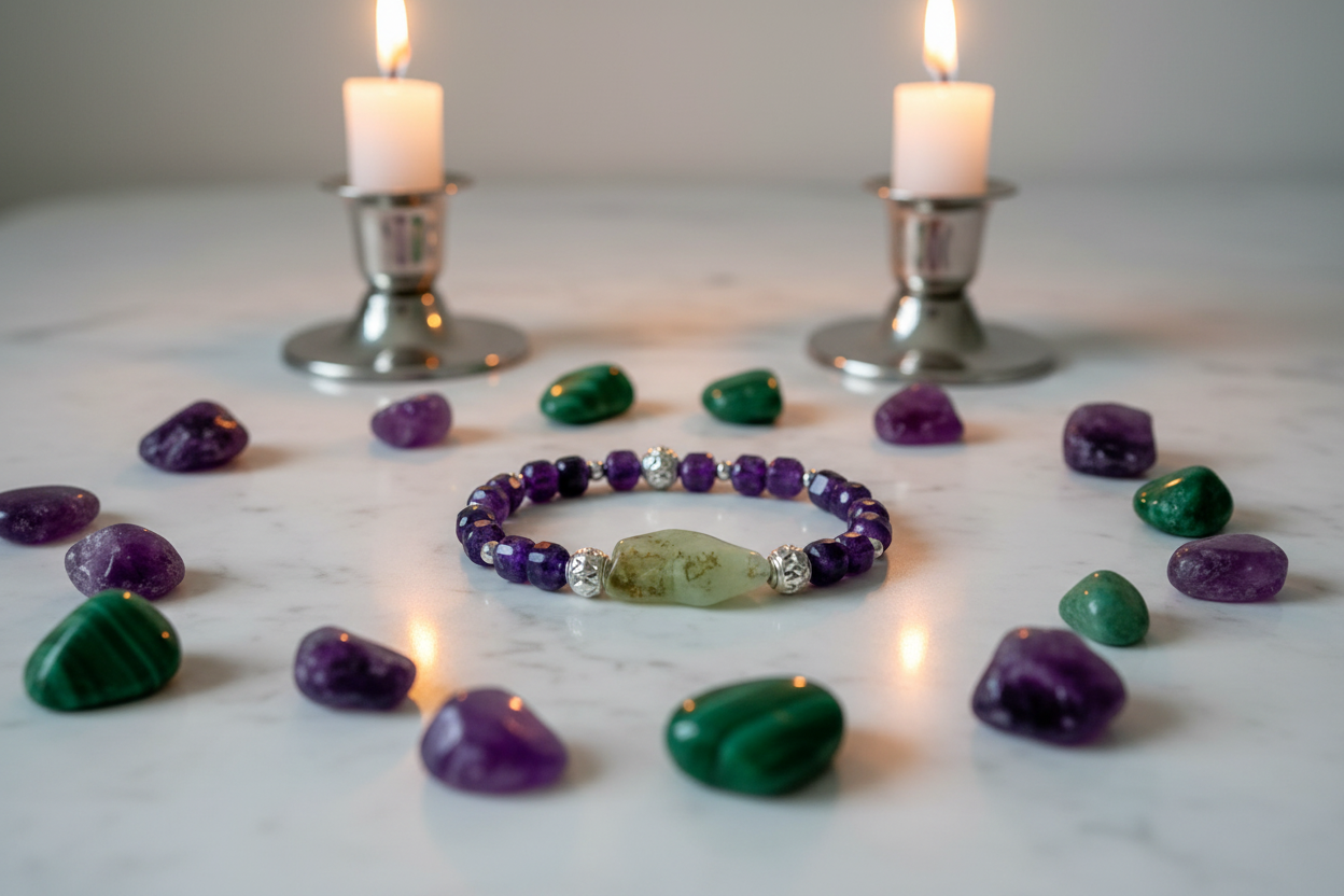 Amethyst Green Prehnite Flat Lay
