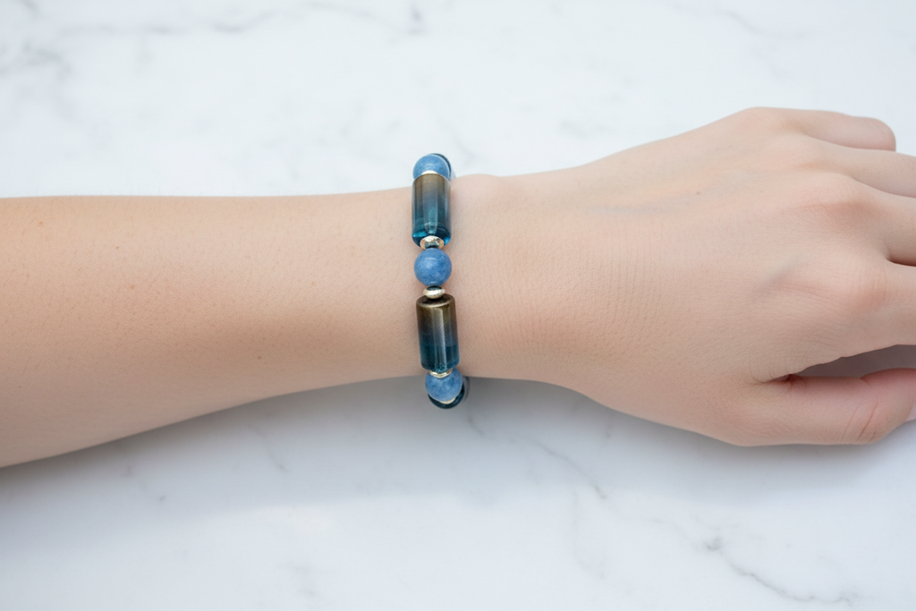 Dodger Blue Agate & Electroplate Glass Bead Bracelet Lifestyle