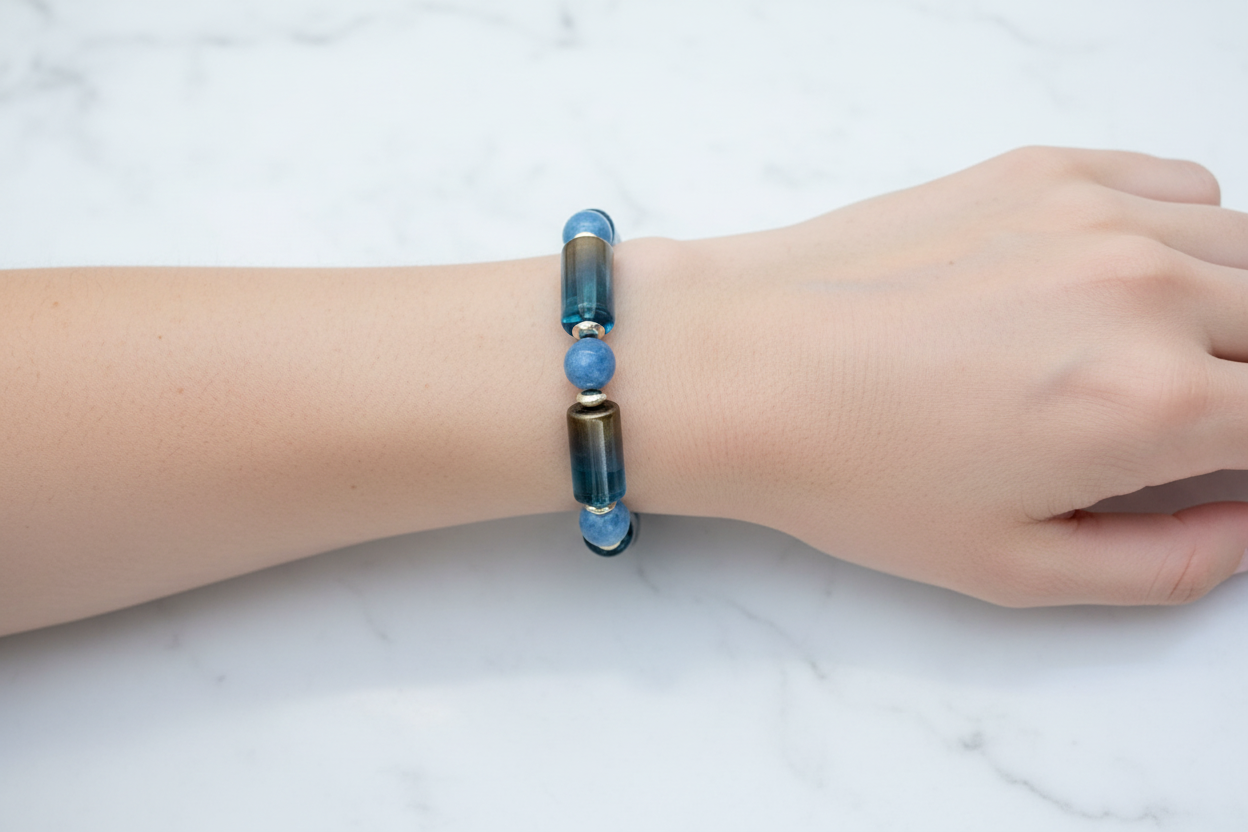 Dodger Blue Agate & Electroplate Glass Bead Bracelet Lifestyle