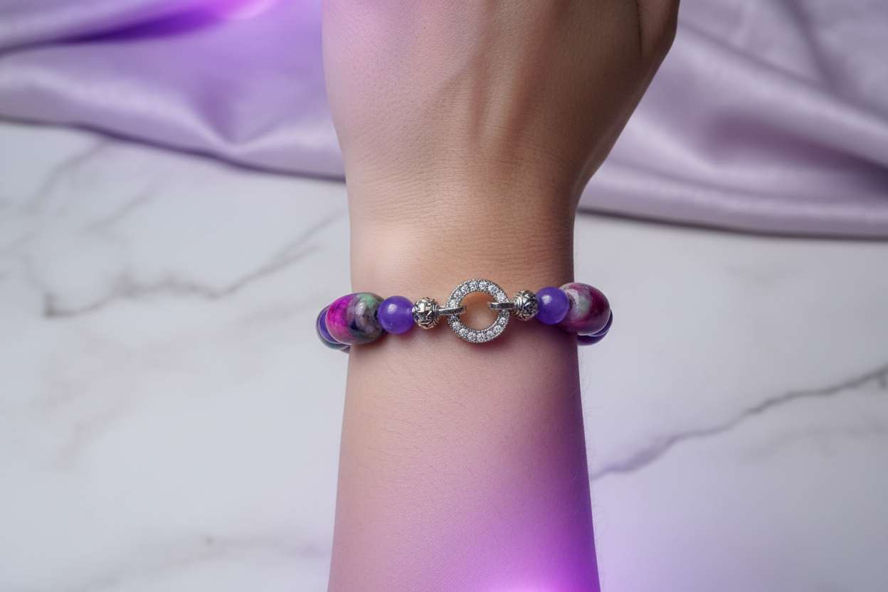 Dragon Vein Agate & Lavender Agate Bracelet Lifestyle