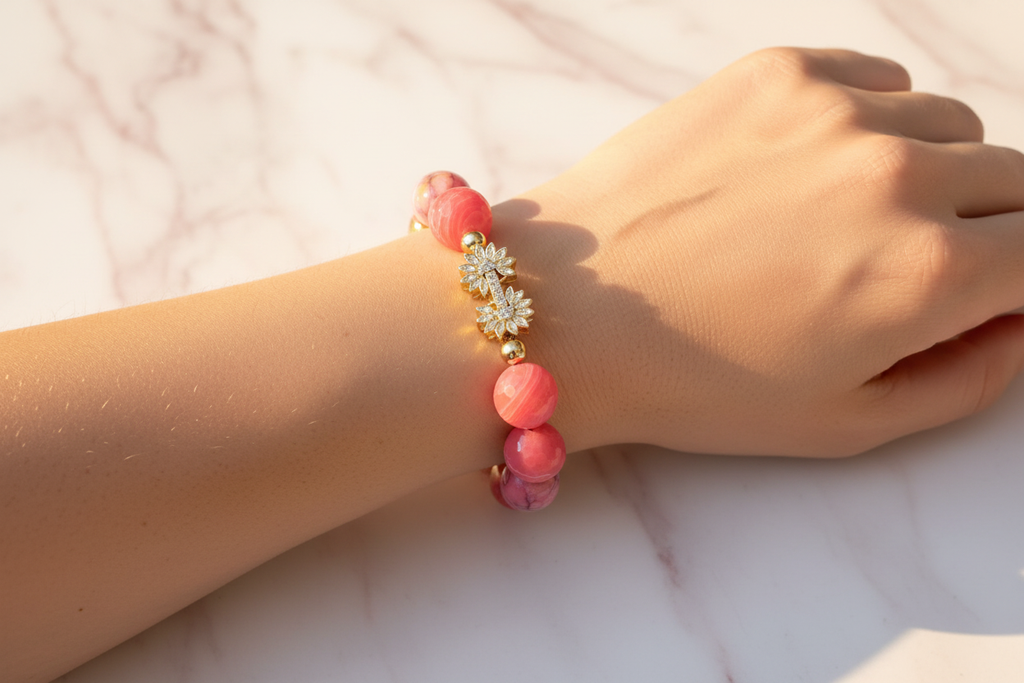 Dragon Vein Agate & Strawberry Agate Bracelet Lifestyle