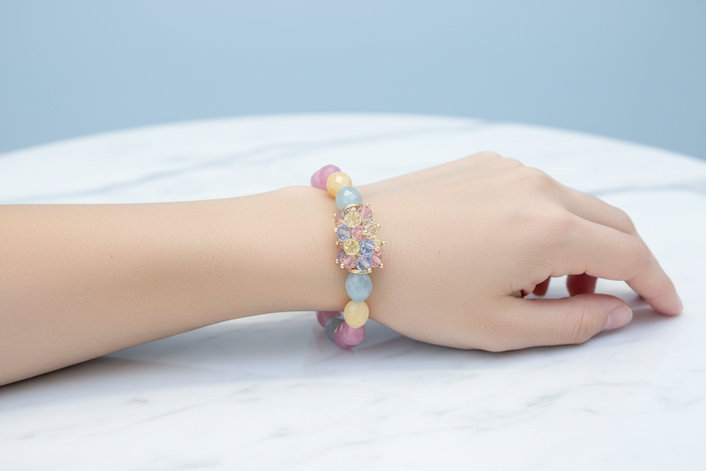 Mixed Pastel Jade & Swarovski Crystal Bracelet – Blue Edition Lifestyle