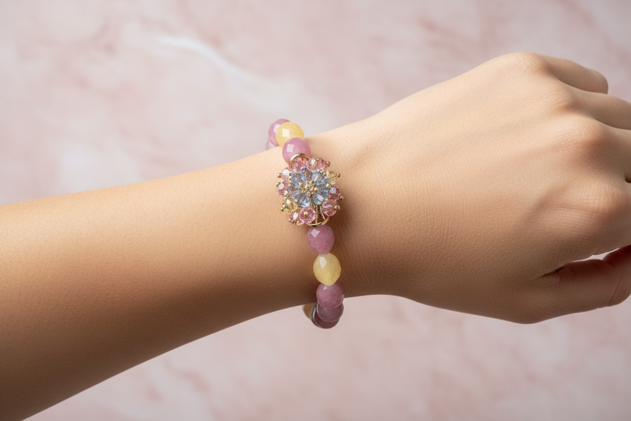 Mixed Pastel Jade & Swarovski Crystal Bracelet – Pink Edition Lifestyle