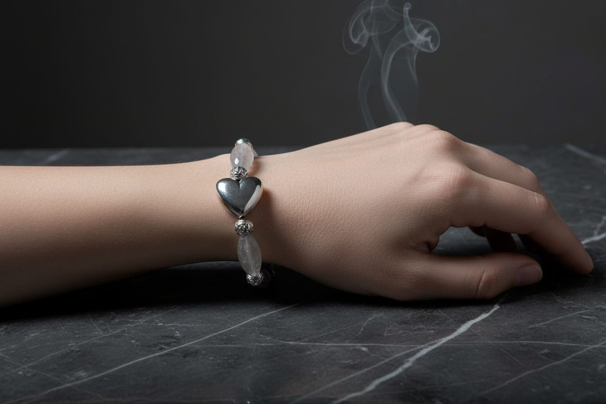 Smoky Quartz Silver Heart Bracelet Lifestyle